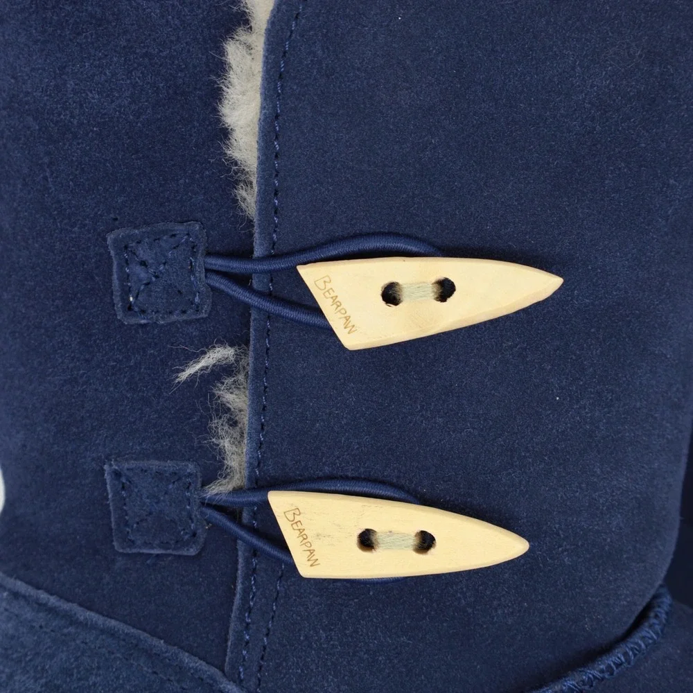 Bearpaw Women Navy Blue Suede Abigail Toggle Boots‎ Sheepskin Lining Size 7